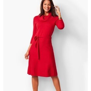 Talbots red knit dress with turtleneck and wrap around belt
